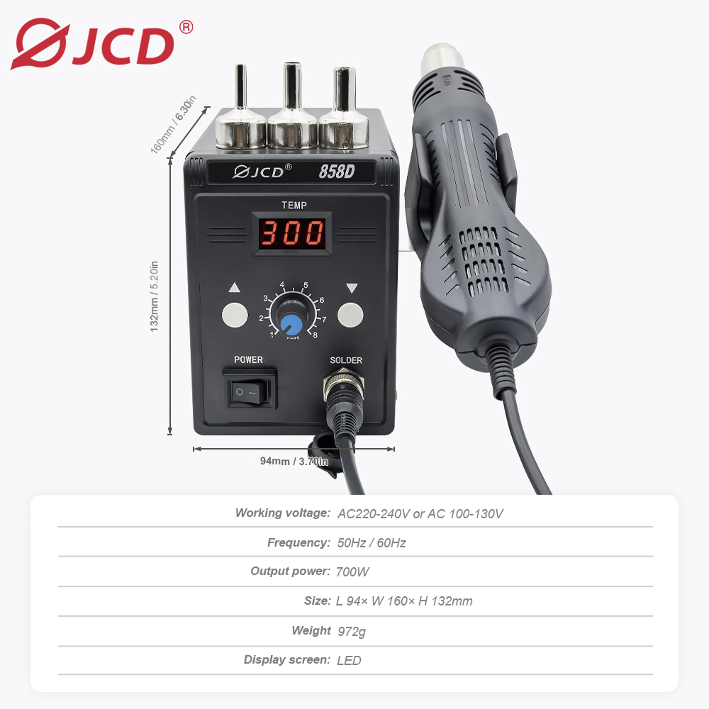 JCD Hot Air Gun 858D 700W BGA  - đánh giá và giá Heat Gun Embossing